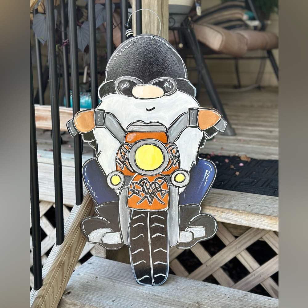 Biker gnome door hanger